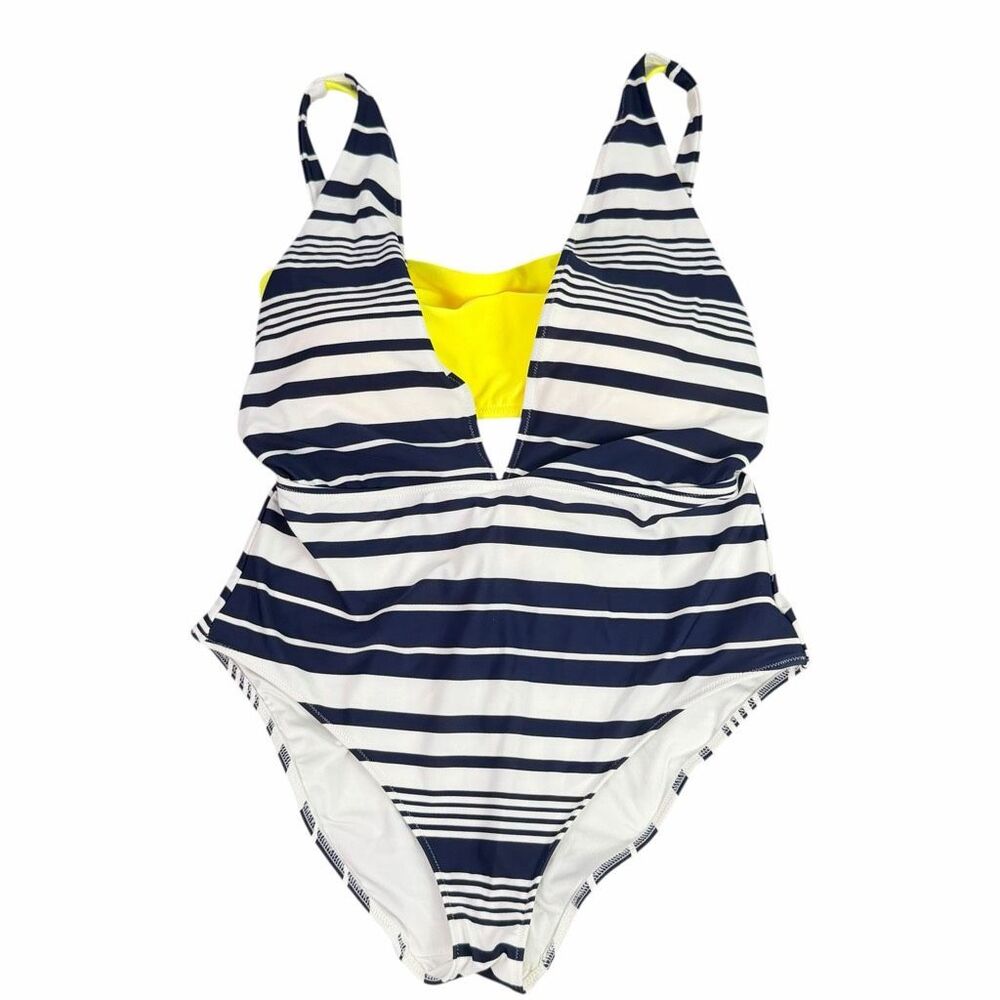 Aerie Full Coverage One Piece Swimsuit size XL Blue White Yellow